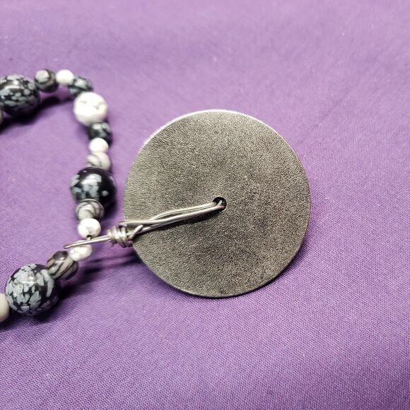 Steampunk Style Natural Stone, Skeleton Cameo, Roman Numeral Clock Disc Necklace - Picture 11 of 12